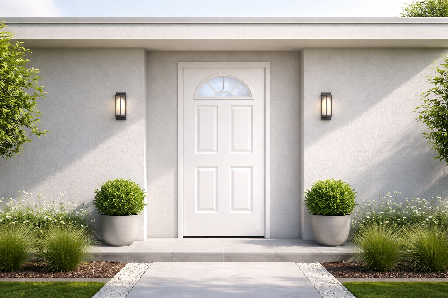 Puerta con vitral media luna